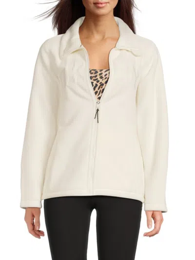 Dkny Women's Embroidered Logo Fleece Zip Jacket In White