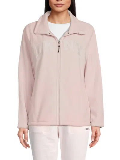 Dkny Women's Embroidered Logo Fleece Zip Jacket In Pink
