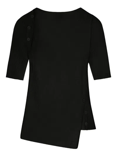 Courrèges Asymmetric Hem Top Featuring Button Detail In Black