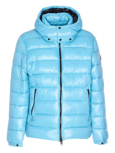 Save The Duck Florian Down Jacket With Lacquered Finish And Removable Hood Clothing In Blue
