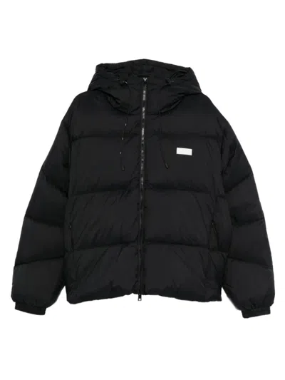 Msgm Short Black Down Jacket With White Label And Zip  In Black