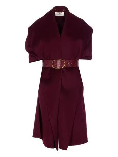 Elisabetta Franchi Double Wool Cape Capes Bordeaux In Red