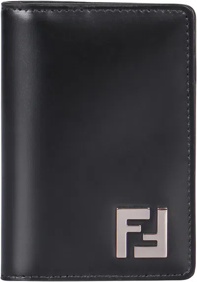Fendi Squared Ff Leather Card Holder In Black