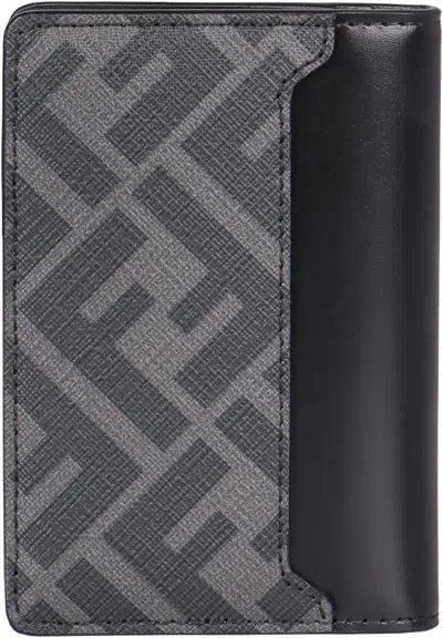 Fendi Squared Ff Leather Card Holder In Black
