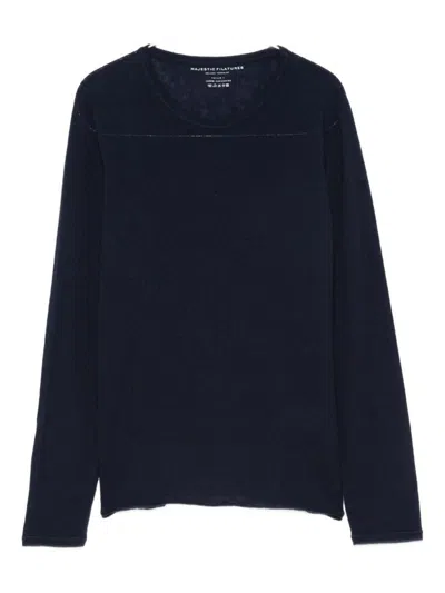 Majestic Filatures Long Sleeve Crew Neck Sweater In Blue