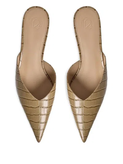 12 Storeez 40mm Crocodile-embossed Pointed-toe Mules In Neutral