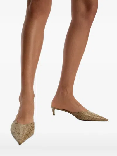 12 Storeez 40mm Crocodile-embossed Pointed-toe Mules In Neutral