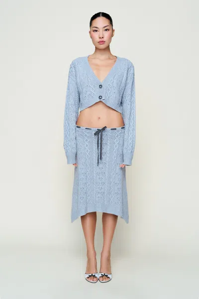 Danielle Guizio Ny Noah Wool Cable Crop Cardigan In Blue