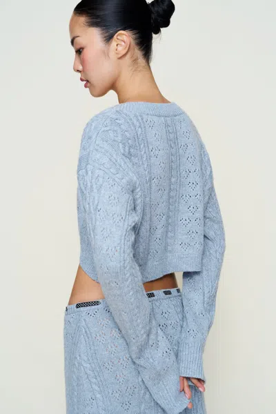 Danielle Guizio Ny Noah Wool Cable Crop Cardigan In Blue