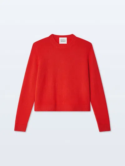 White & Warren Cashmere Ribbed Trim Crewneck Top In Red In Red