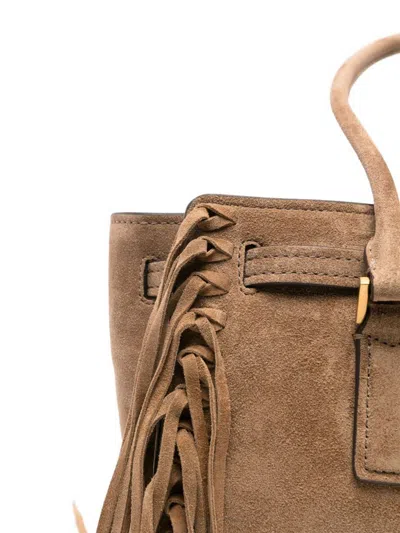 Michael Kors Hamilton Moderne Small Suede Logo Satchel With Fringes In Brown