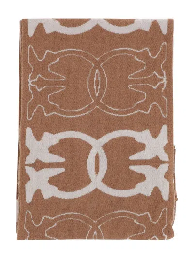 Pinko Love Birds Fringed Scarf In Brown