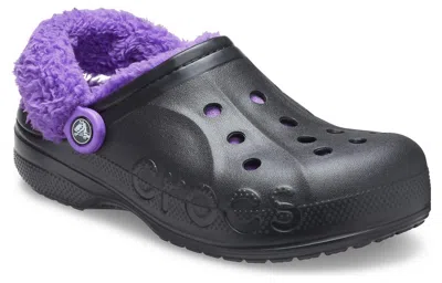 Crocs Baya Lined Fuzz Strap Clogs 'black Purple'