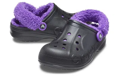 Crocs Baya Lined Fuzz Strap Clogs 'black Purple'