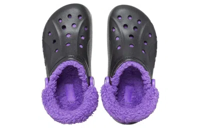 Crocs Baya Lined Fuzz Strap Clogs 'black Purple'