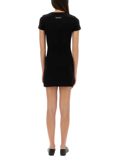 Marine Serre Black Long T-shirt With Crescent Moon Embroidered On The Front And Logo Patch On The Back In Black