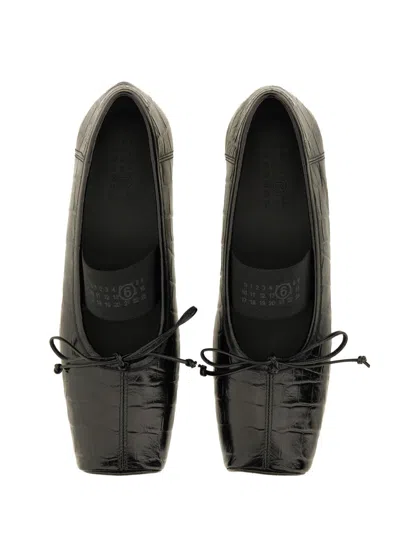 Mm6 Maison Margiela Crocodile-effect Leather Ballerina In Black
