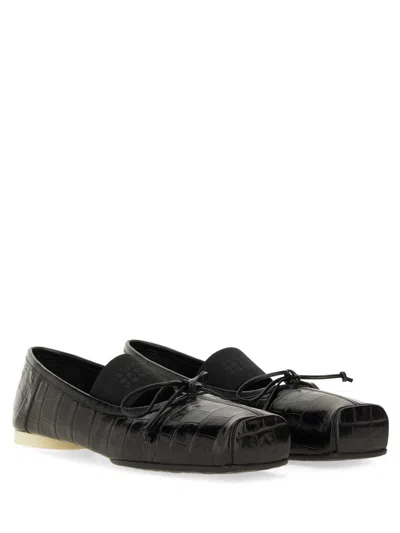 Mm6 Maison Margiela Crocodile-effect Leather Ballerina In Black