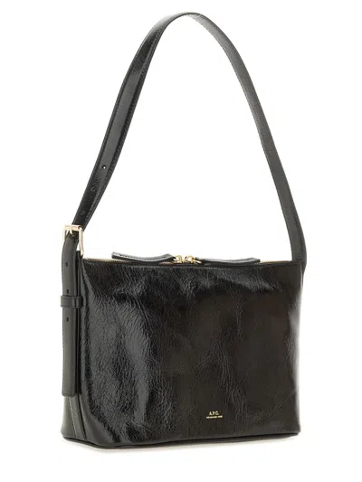 Apc A.p.c. Calfskin Shoulder Bag With Top Handle In Black