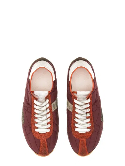 Maison Margiela Sprinter Leather And Brushed Suede-trimmed Shell Sneakers In Burgundy
