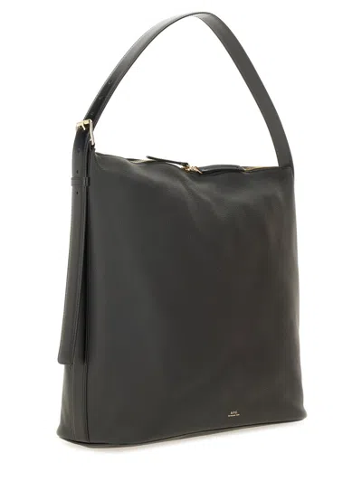 Apc A.p.c. Black Leather Maxi Vera Shopping Bag In Black