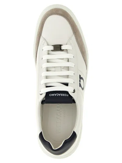 Ferragamo Alaska Leather And Suede Sneaker With Gancini Detail In White