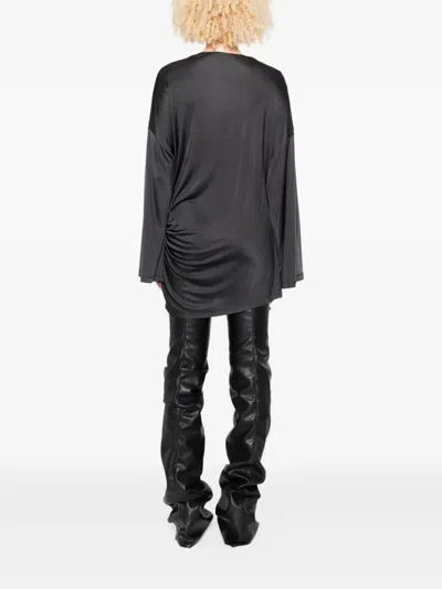 Attico Knotted Draped Mini Dress With Bell Sleeves In Gray