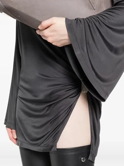 Attico Knotted Draped Mini Dress With Bell Sleeves In Gray