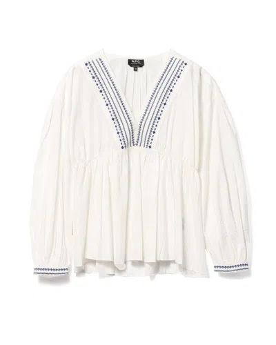Apc V-neck Blouse With Buttoned-cuff Sleeves In White