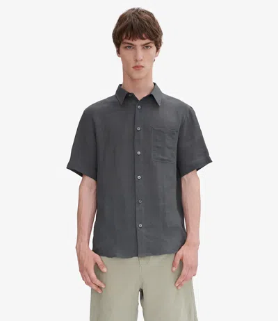 Apc A.p.c. Casual Short-sleeve Linen Shirt With Classic Collar In Gray