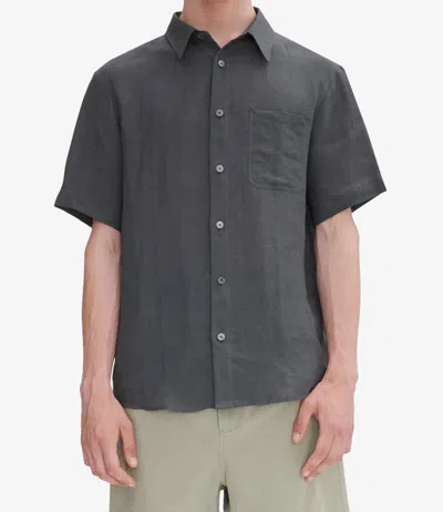 Apc A.p.c. Casual Short-sleeve Linen Shirt With Classic Collar In Gray
