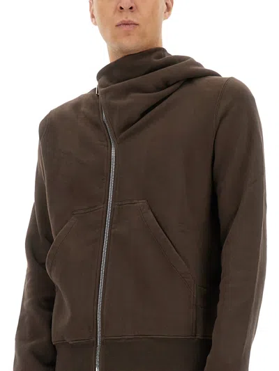 Rick Owens X Drkshdw Asymmetrical Zipper Sweatshirt In Brown