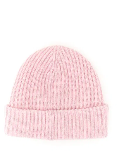 Ganni Wool-blend Light Structured Rib-knit Beanie In Pink