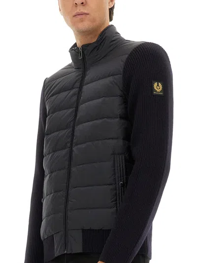 Belstaff High Neck Padded Front Knit Sweater In Black