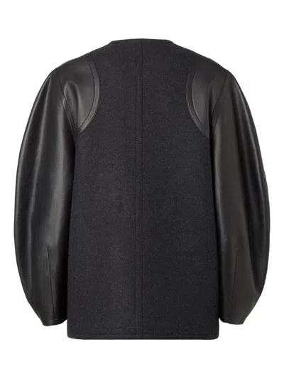 Fendi Gray Wool And Leather Jacket In Black