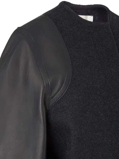 Fendi Gray Wool And Leather Jacket In Black