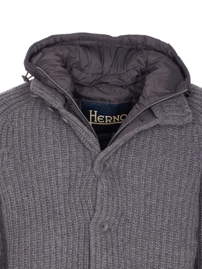 Herno Padded Bomber Jacket With Hood And Pockets In Gray