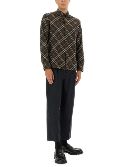 Burberry Men Check Cotton Flannel Shirt In Brown