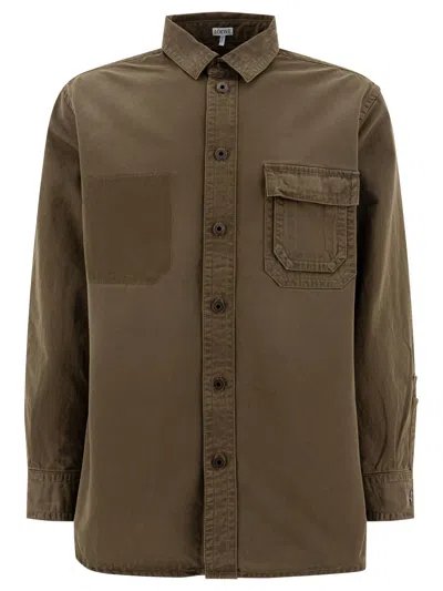 Loewe Anagram Patch Long-sleeved Shirt In Brown