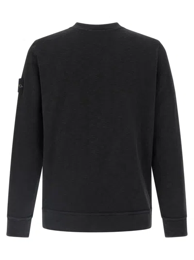 Stone Island Organic Cotton Crew Neck Sweater With English Ribs Knitwear Blue In Black