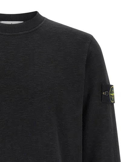 Stone Island Organic Cotton Crew Neck Sweater With English Ribs Knitwear Blue In Black