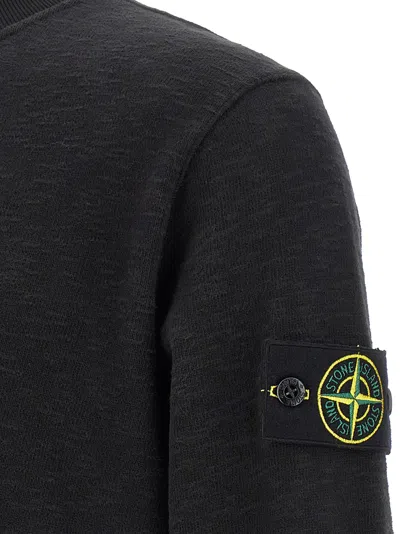 Stone Island Organic Cotton Crew Neck Sweater With English Ribs Knitwear Blue In Black