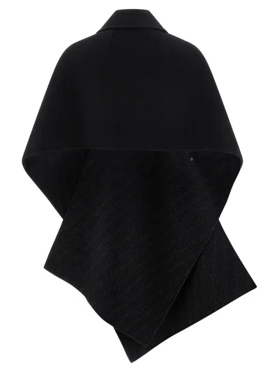 Fendi Wool Cape With Collar And Draped Shape In Black