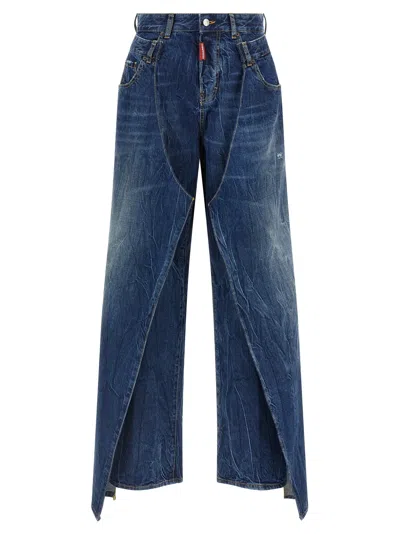 Dsquared2 Blue Stonewashed Cotton Denim Jeans In Blue