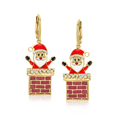 Ross-simons Multi-gemstone And Multicolored Enamel Santa In Chimney Drop Earrings In 18kt Gold Over Sterling In Multi