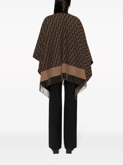 Fendi Ff Wool And Cashmere Poncho In Brown