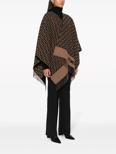 Fendi Ff Wool And Cashmere Poncho In Brown