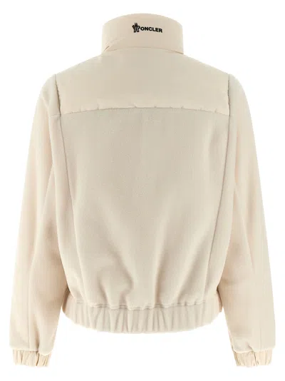 Moncler High Collar Fleece Pullover With Elastic Hem In Neutral