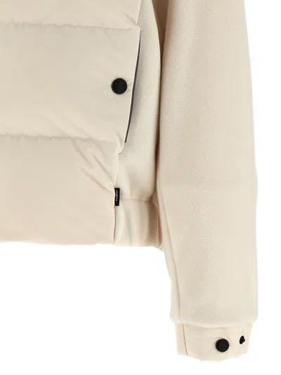 Moncler High Collar Fleece Pullover With Elastic Hem In Neutral