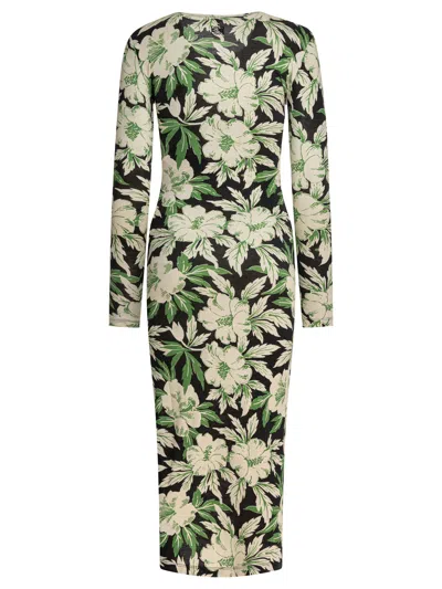 Loewe Midi Floral Patterned Dress With Long Sleeves In Green